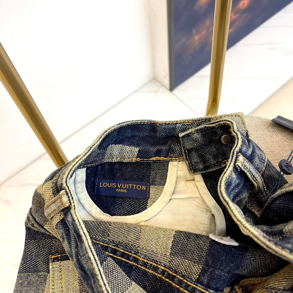 CHECKERED DENIM STRAIGHT-LEG JEANS