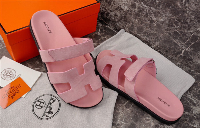 BLUSH PINK DOUBLE-STRAP H-CUT SLIDE SANDALS