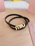 BLACK LEATHER BELT WITH GOLD-TONE LOGO BUCKLE