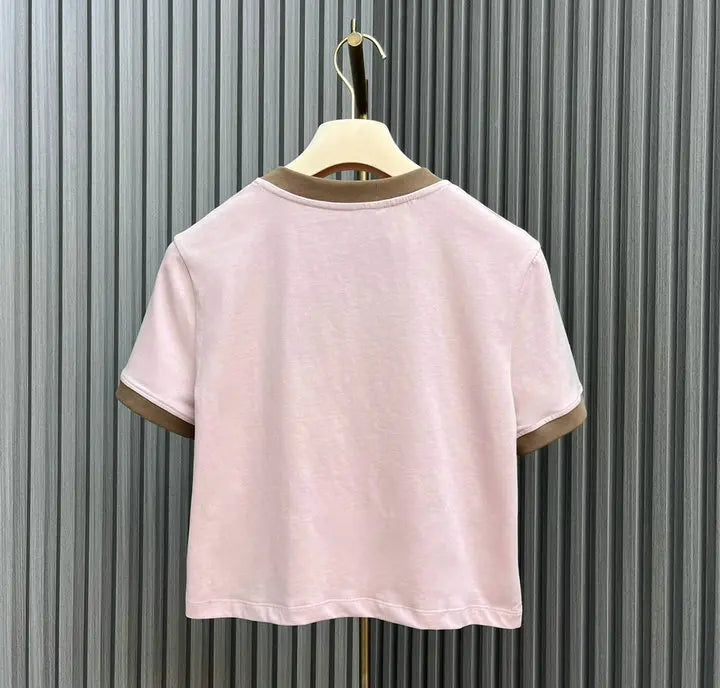 CONTRAST TRIM LOGO CROPPED T-SHIRT