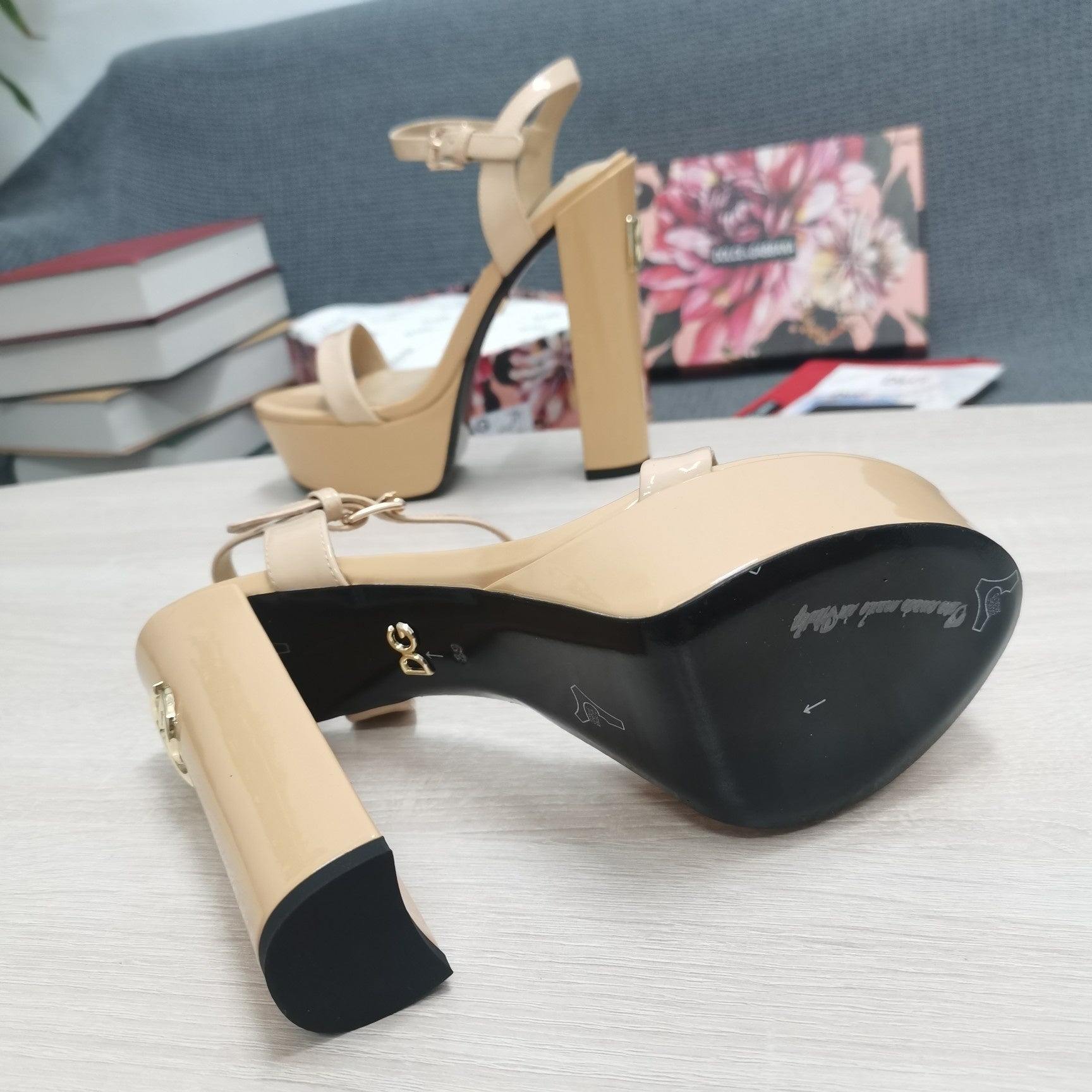 NUDE PATENT PLATFORM STRAPPY HEEL SANDALS