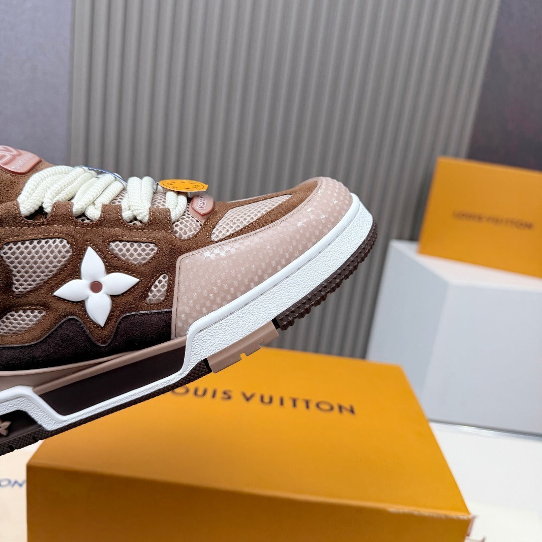 BROWN MESH PLATFORM SNEAKERS WITH CONTRAST PANELS