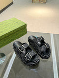 BLACK MONOGRAM DOUBLE-STRAP PLATFORM SANDALS