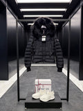 FUR HOODED BELTED PUFFER DOWN JACKET