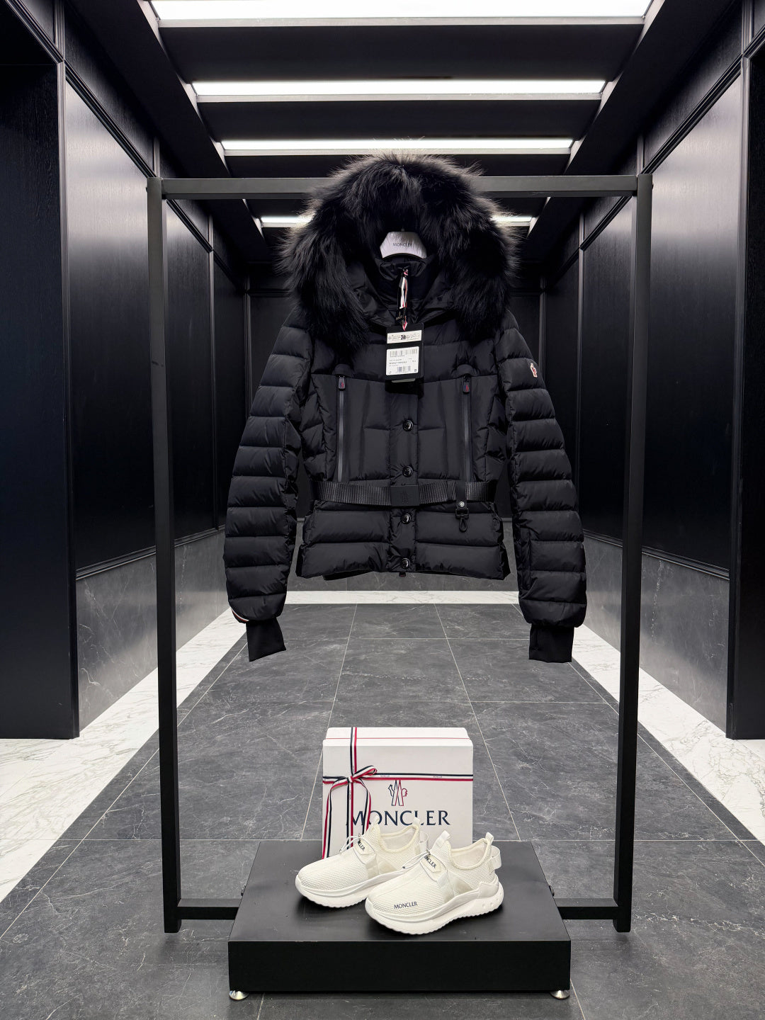 FUR HOODED BELTED PUFFER DOWN JACKET