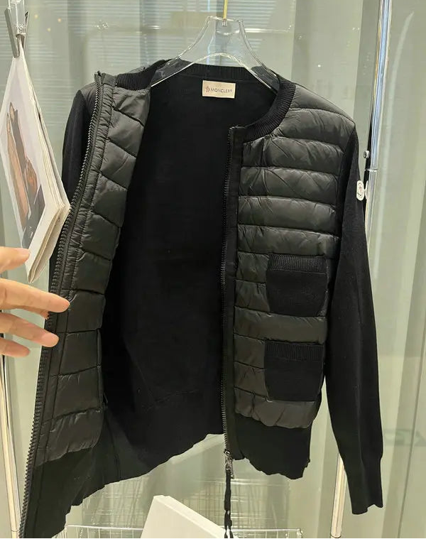 QUILTED PANEL KNIT ZIP JACKET