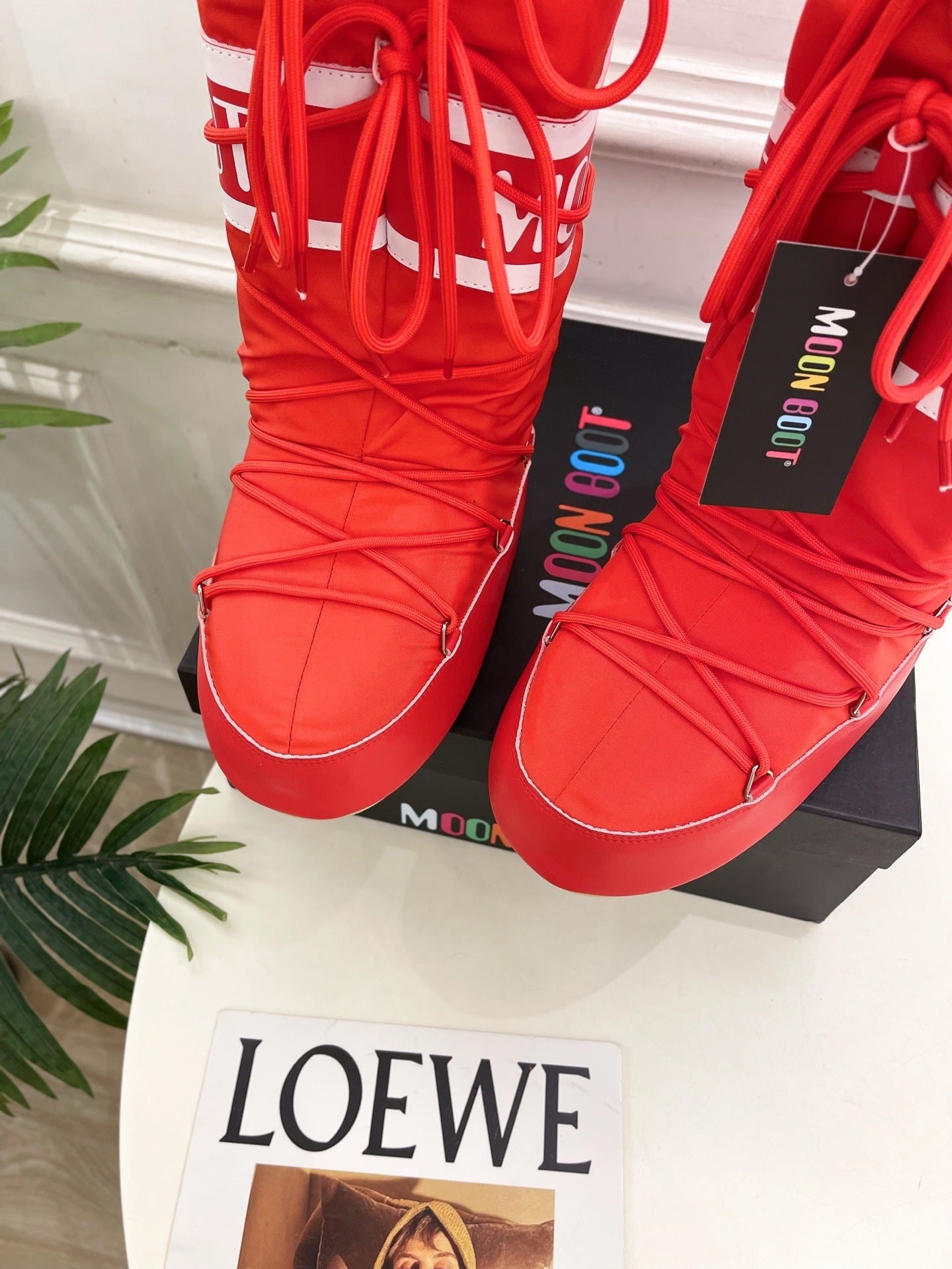 RED PADDED LACE-UP WINTER BOOTS