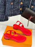 PATENT T-STRAP MEDALLION SANDALS – RED