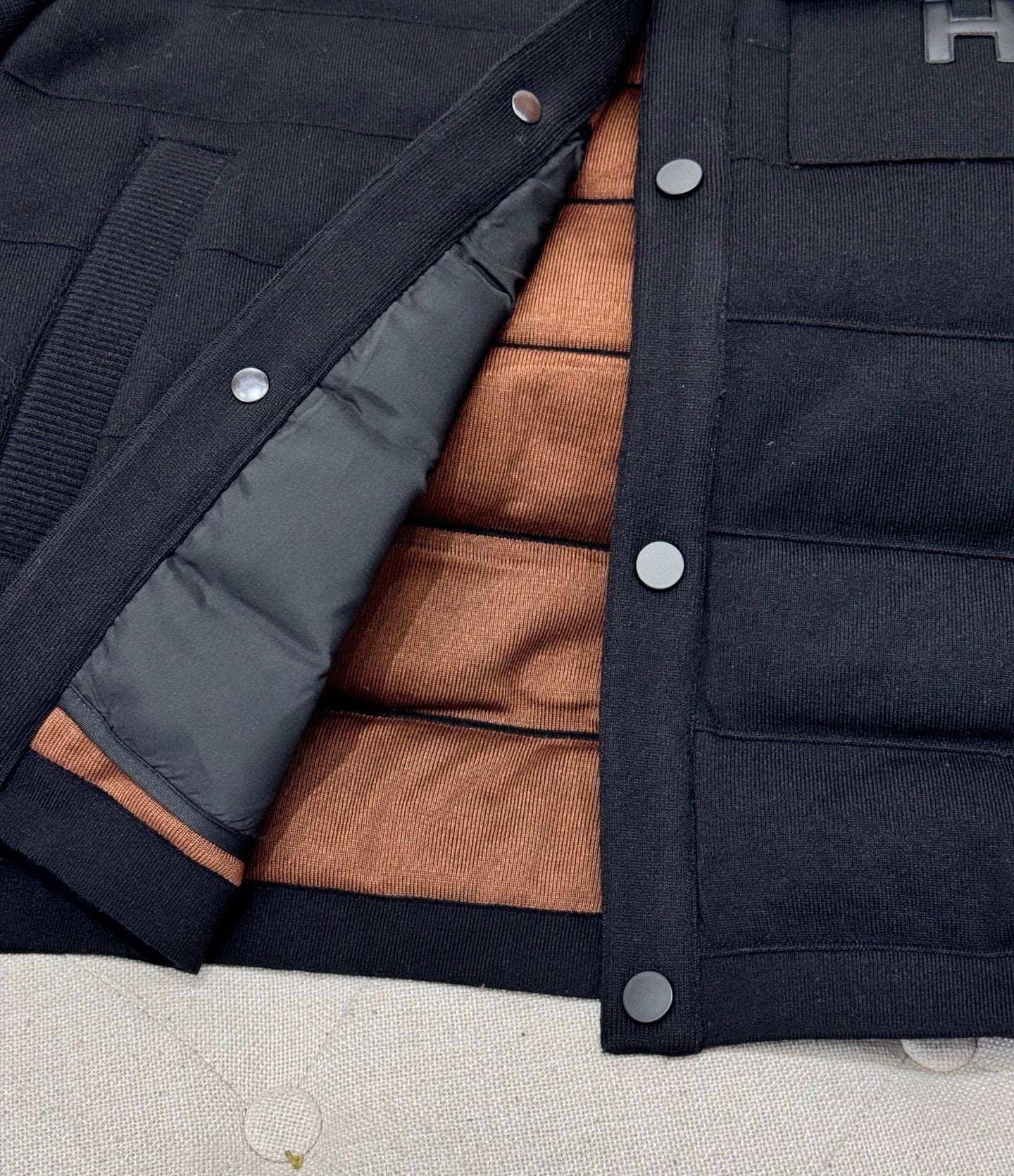 QUILTED PANEL BUTTON JACKET WITH TEXTURED DETAILS