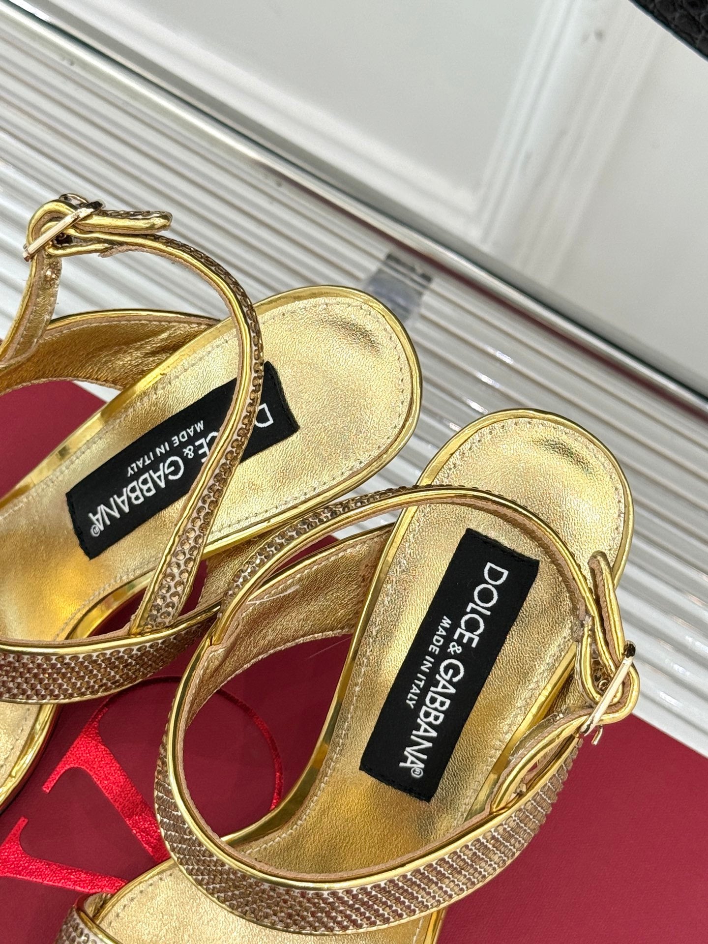 GOLD CRYSTAL-EMBELLISHED STRAPPY STILETTO HEELS
