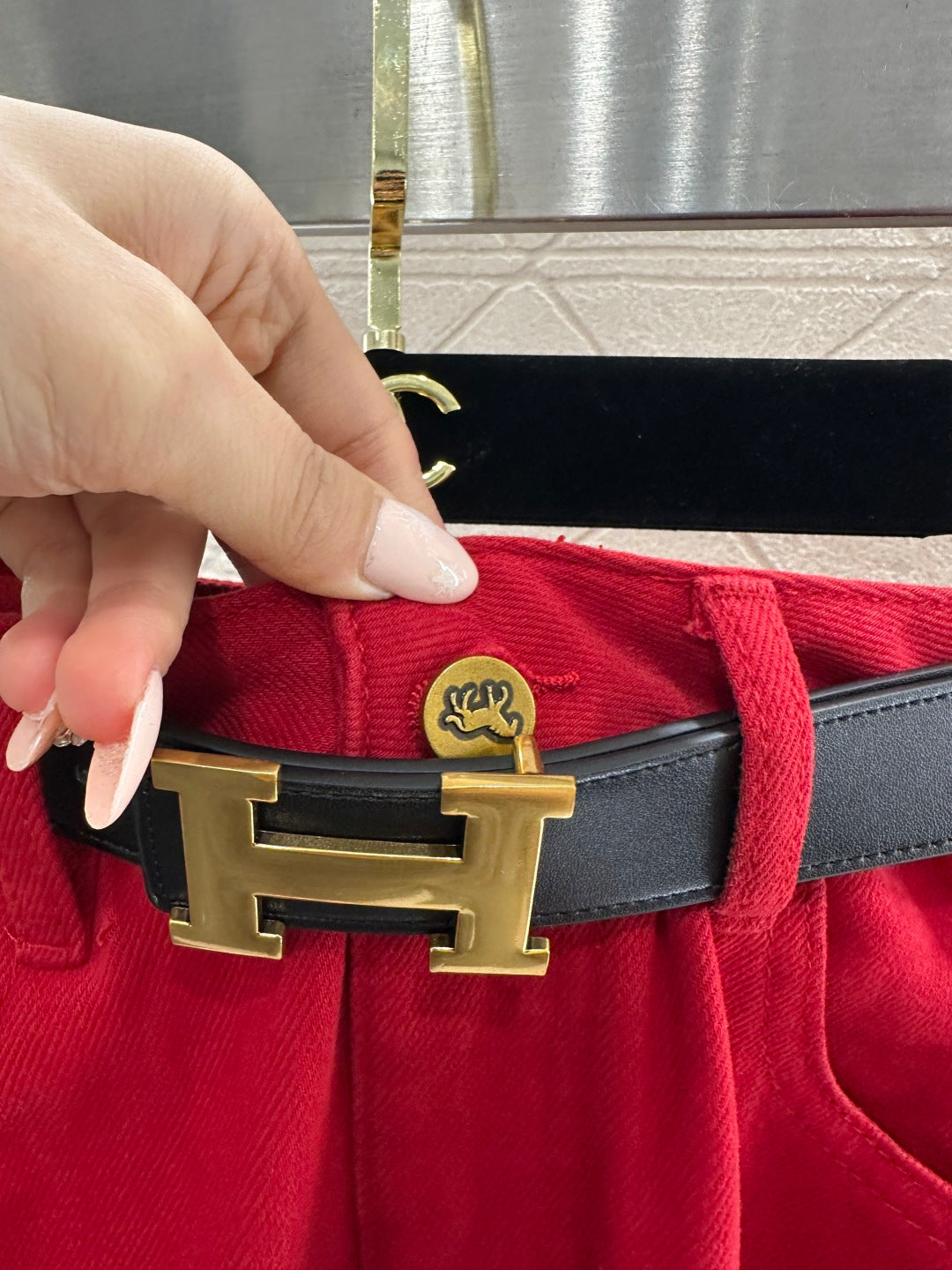 CRIMSON HIGH-WAIST WIDE-LEG TROUSERS