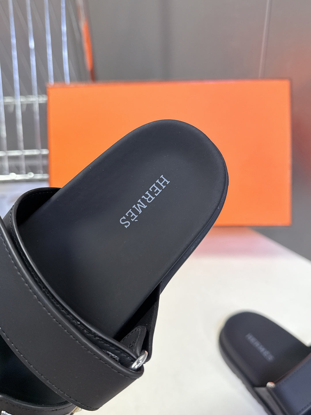 BLACK STUDDED SLIDE SANDALS