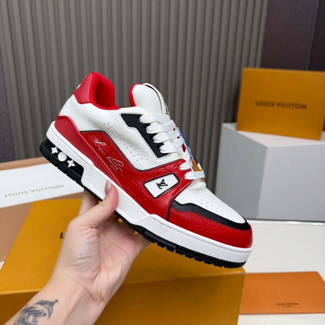 RED & WHITE LOW-TOP STATEMENT SNEAKERS