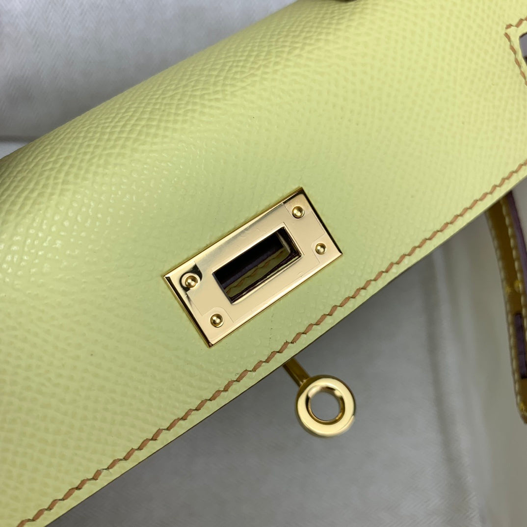 LUXURY MINI LEMON YELLOW LEATHER CROSSBODY BAG WITH WIDE STRAP