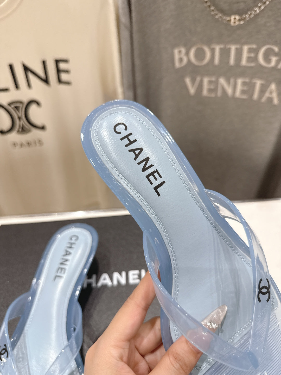 PASTEL BLUE CLEAR HEEL SANDALS