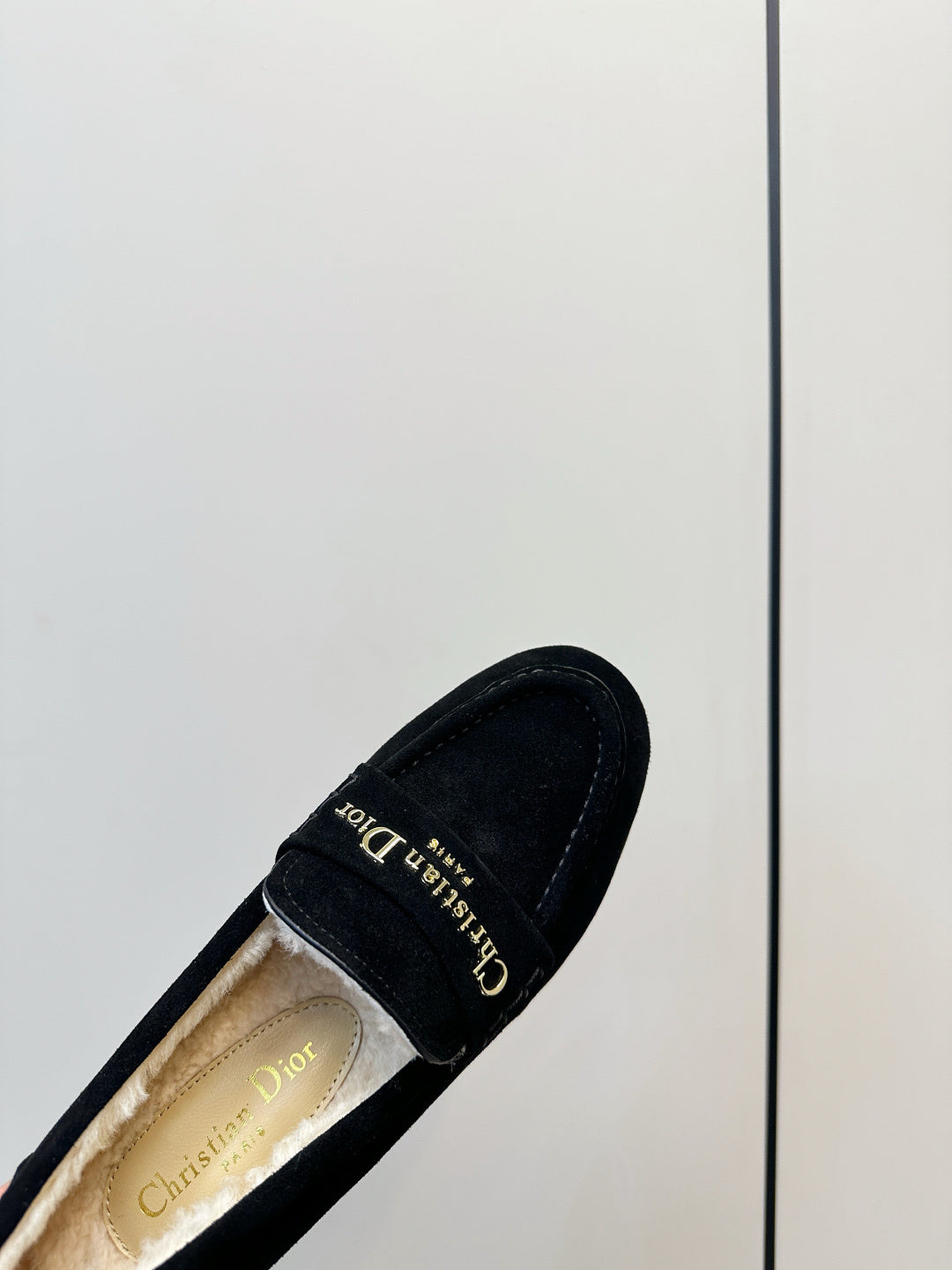 BLACK SUEDE FUR-LINED LOAFERS