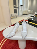 WHITE RHINESTONE POINTED HEELS