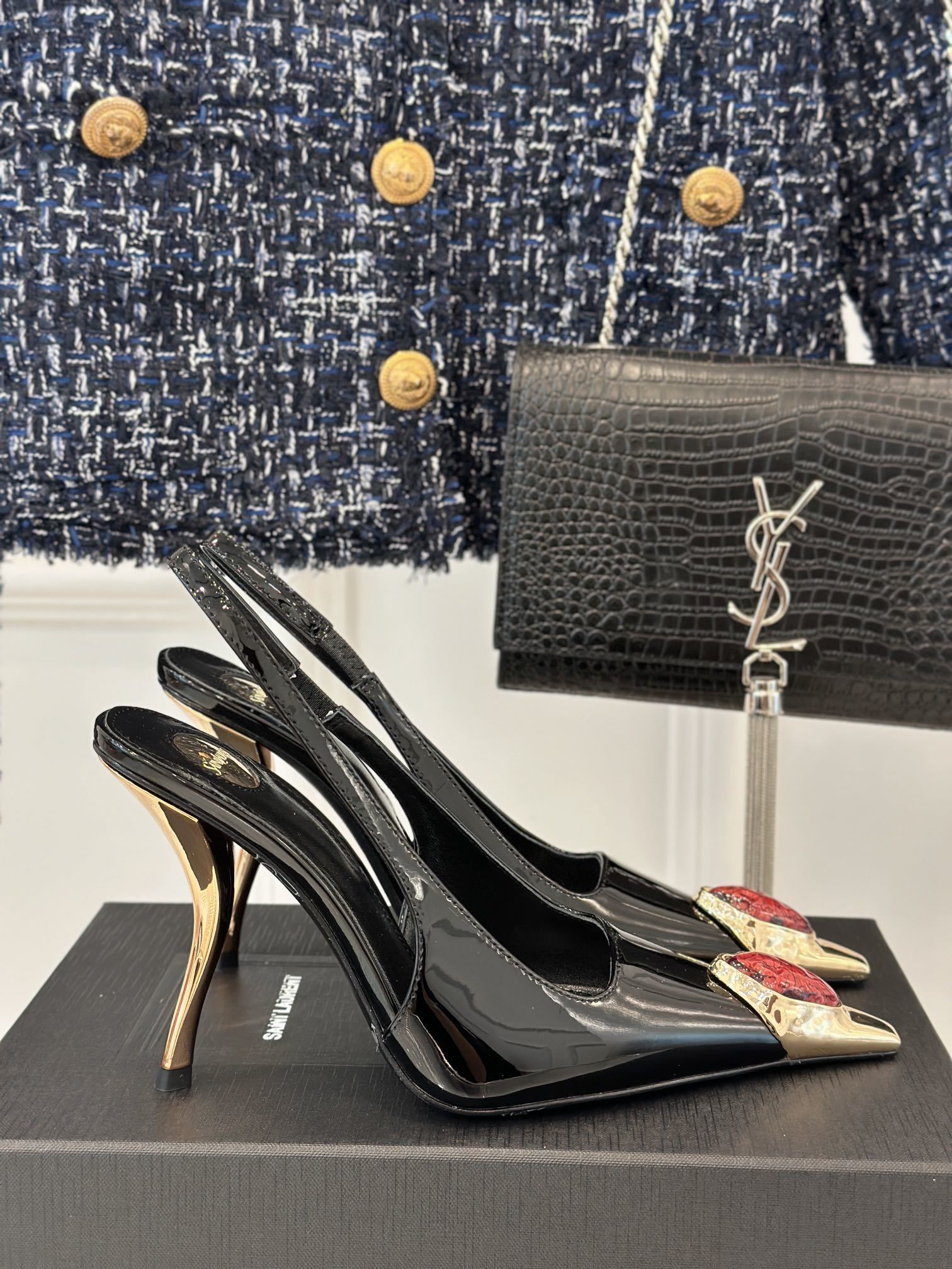 PATENT SLINGBACK HEEL PUMPS