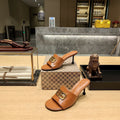 BROWN LOGO LOW HEEL MULE SANDALS