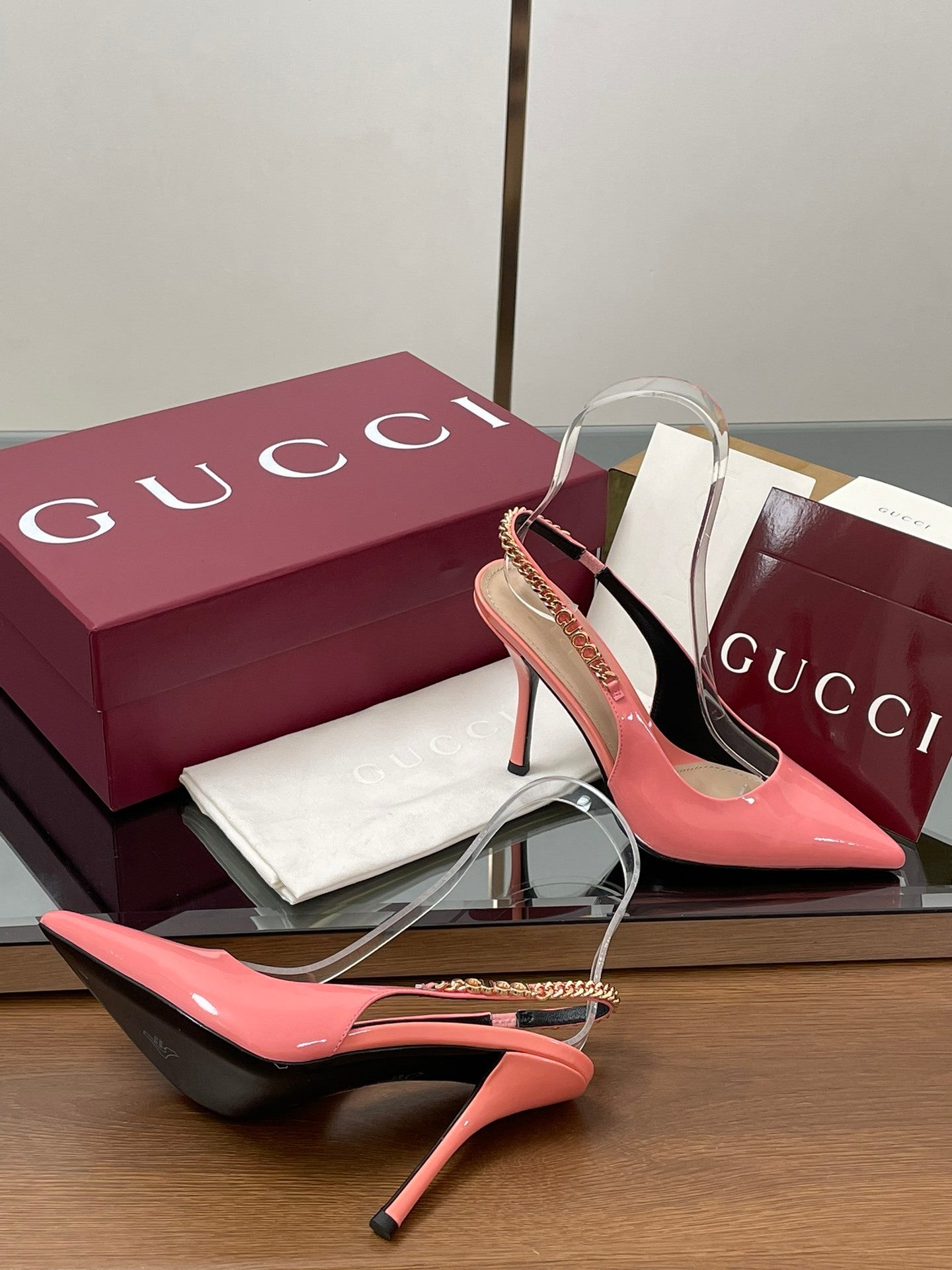 PINK PATENT SLINGBACK HEELS