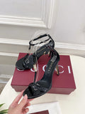 BLACK TRANSPARENT STRAPPY HEEL SANDALS