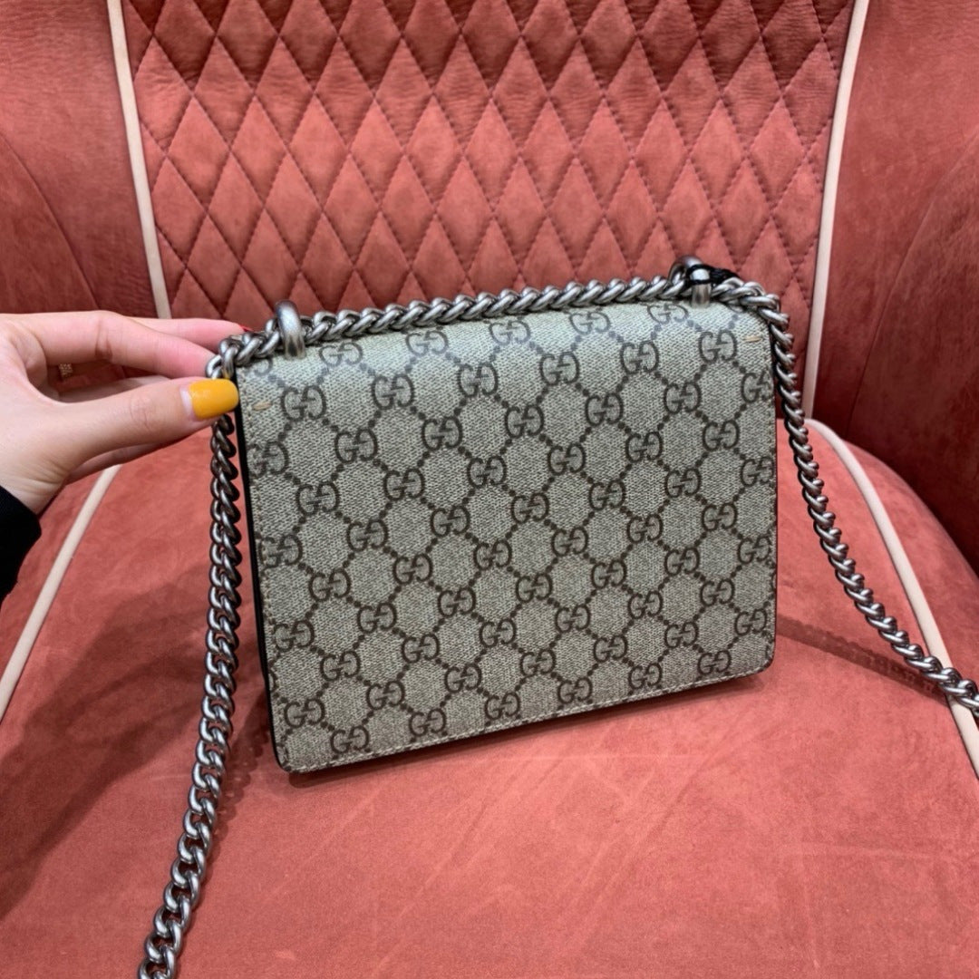 MONOGRAM CANVAS TIGER BUCKLE CHAIN SHOULDER BAG