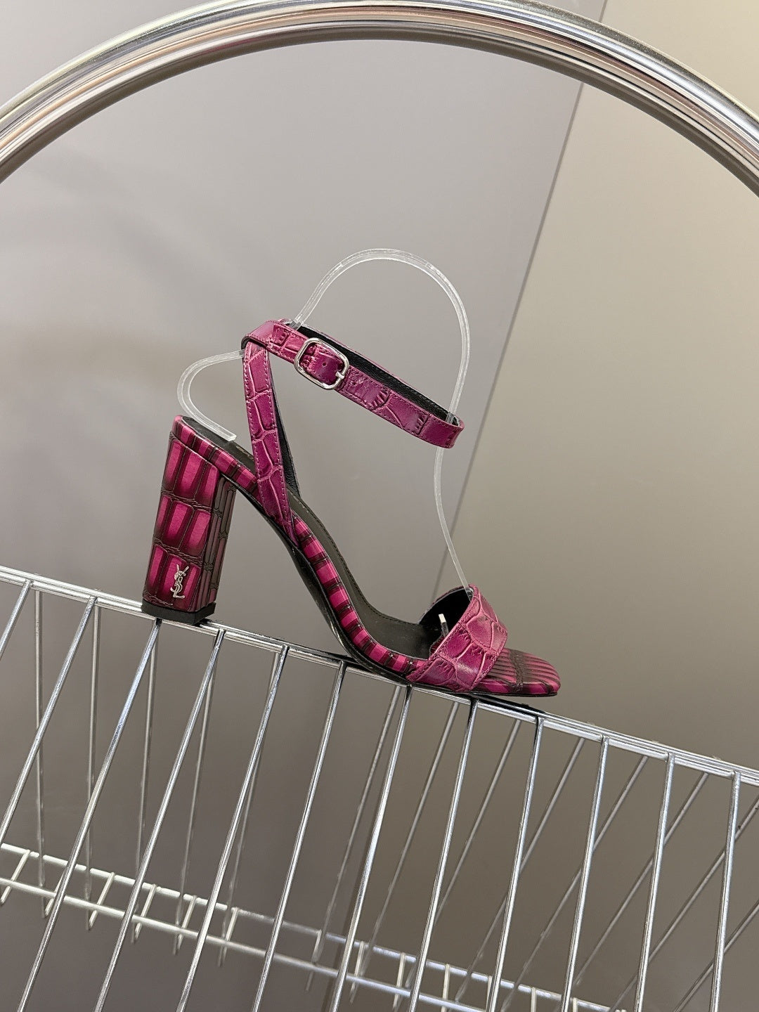 PINK CROCODILE EMBOSSED STRAPPY HIGH HEELS