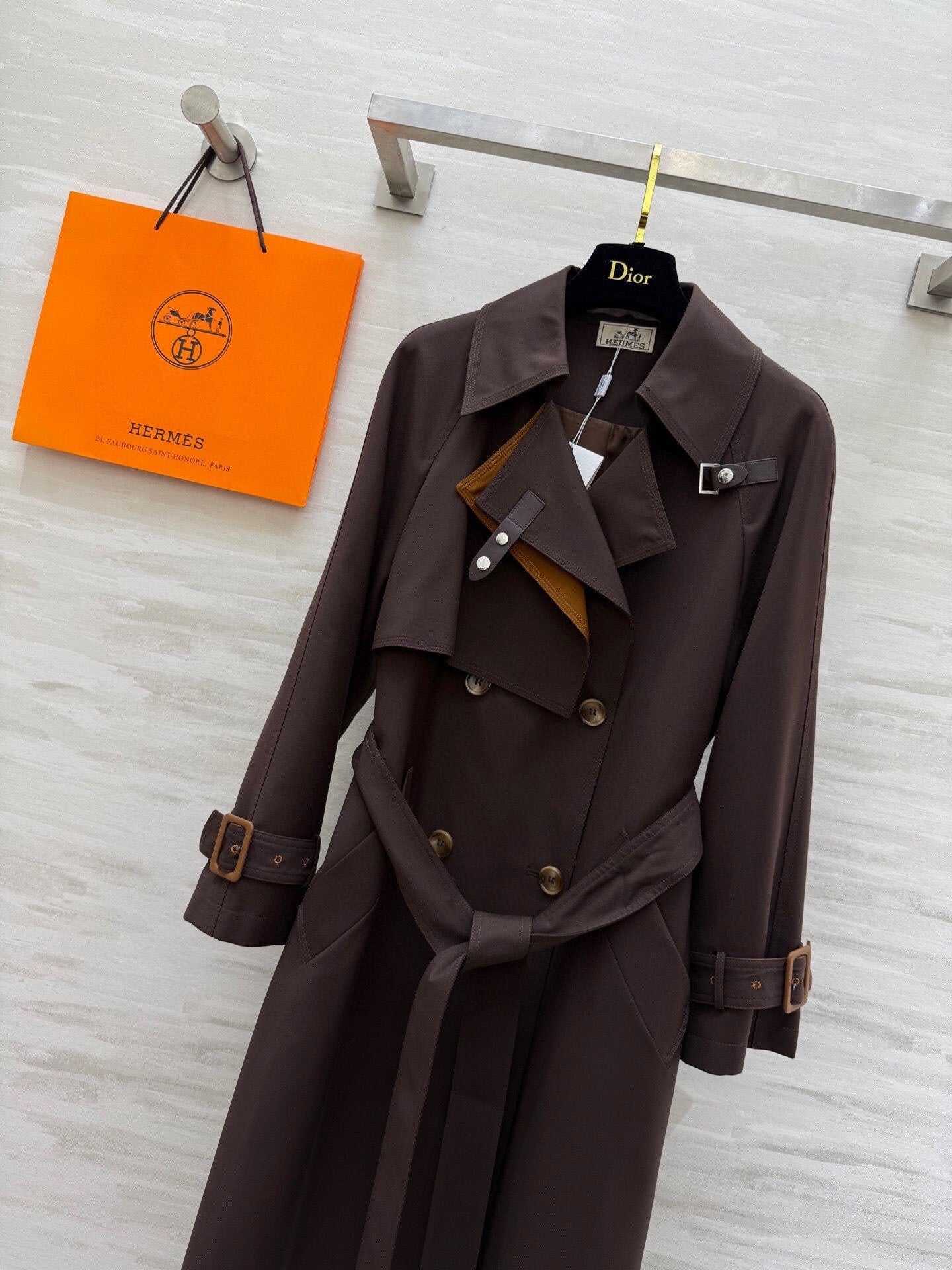 BELTED LONG TRENCH COAT WITH ASYMMETRIC FRONT DETAIL