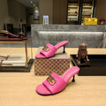 PINK LOGO LOW HEEL MULE SANDALS