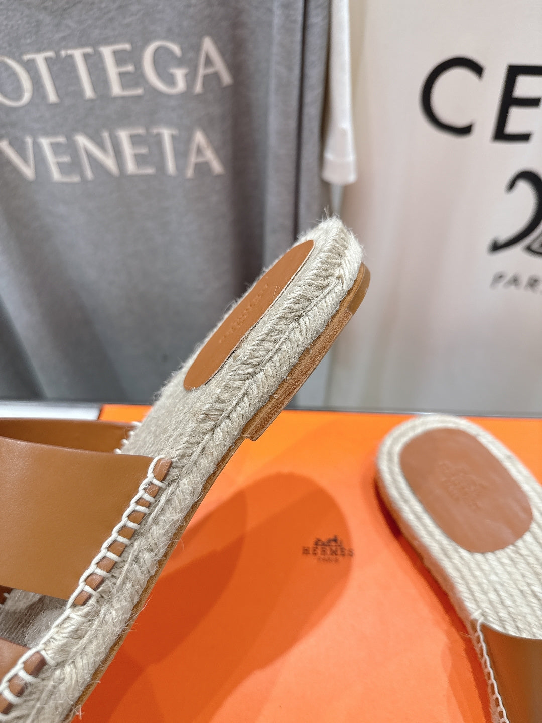 BROWN ESPADRILLE STYLE SLIDE SANDALS