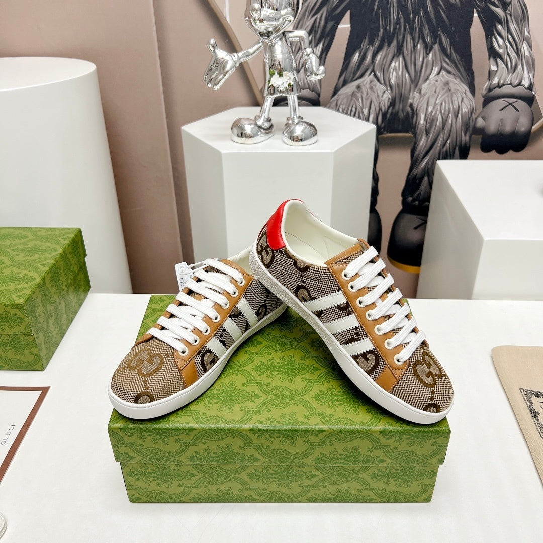 BEIGE STRIPE LOW-TOP SNEAKERS