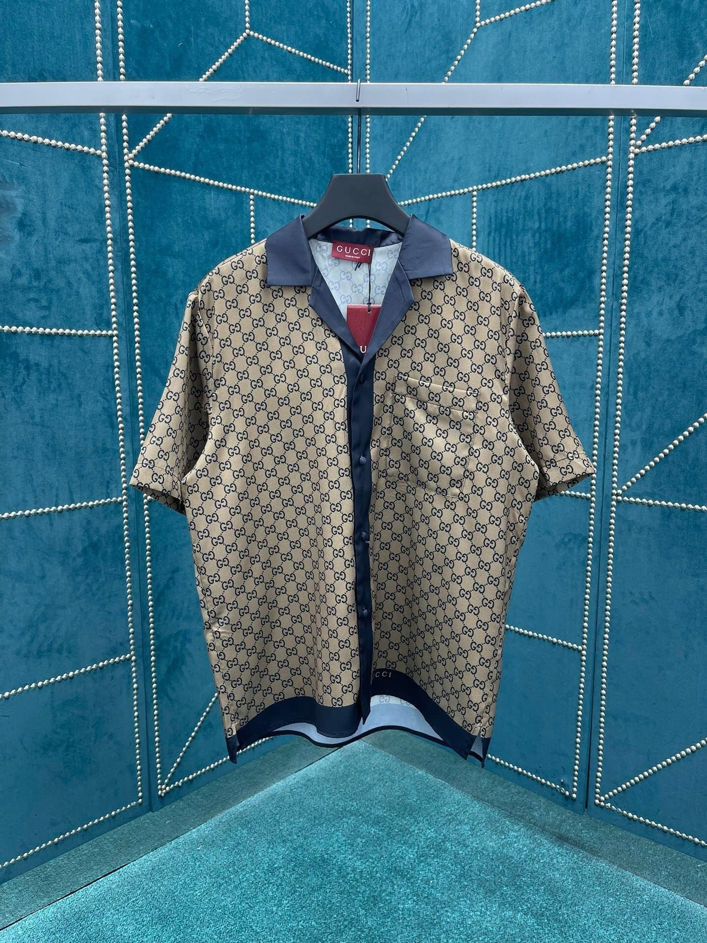 MONOGRAM PRINT SILK-STYLE SHIRT & SHORTS SET