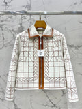 GEOMETRIC PATTERN ZIP JACKET WITH LEATHER TRIM