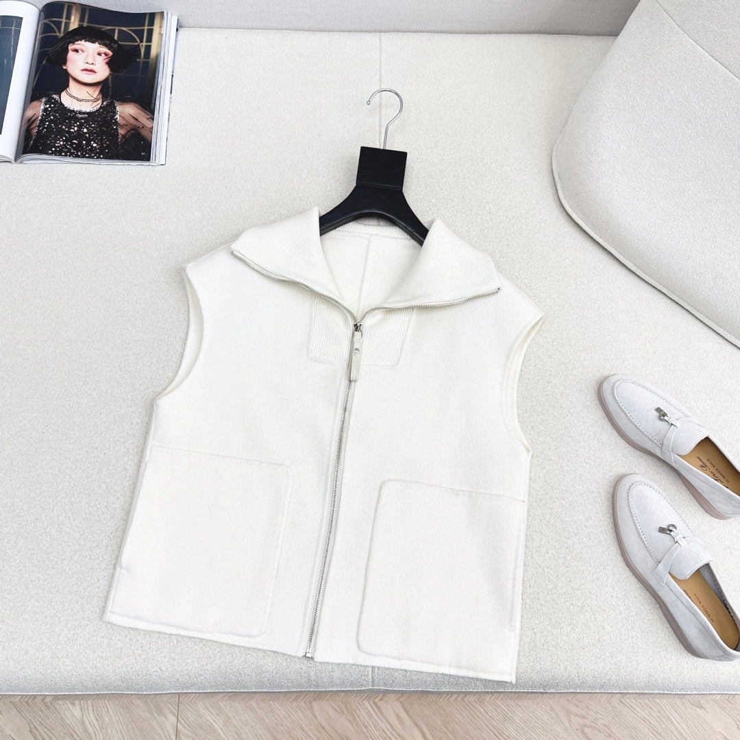 MINIMALIST IVORY ZIP-UP WOOL BLEND VEST