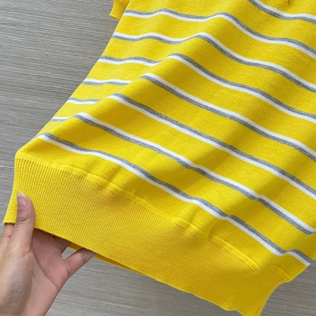 STRIPED KNIT POLO TOP