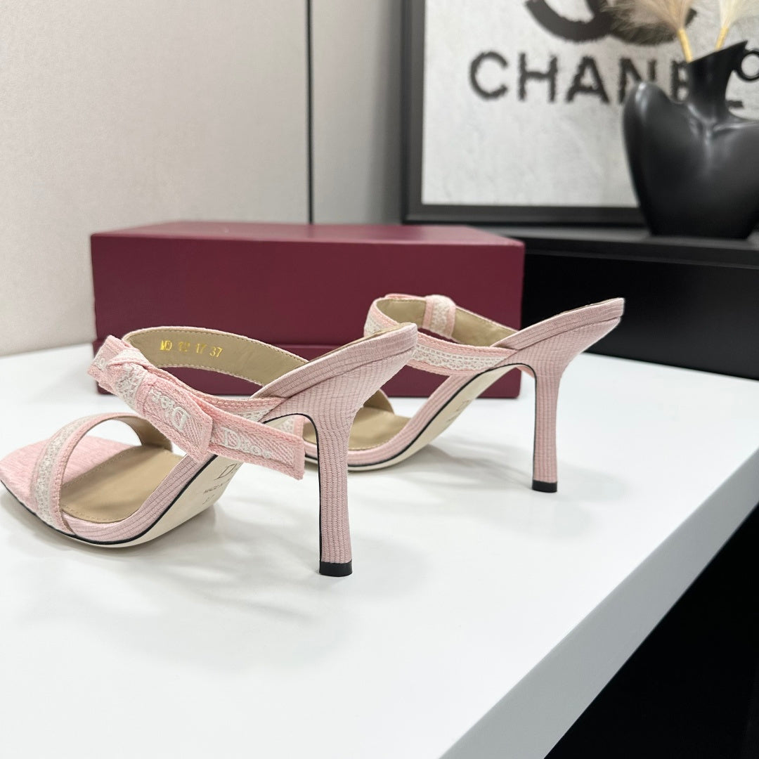 SOFT BLUSH LOGO STRAP STILETTO SANDALS