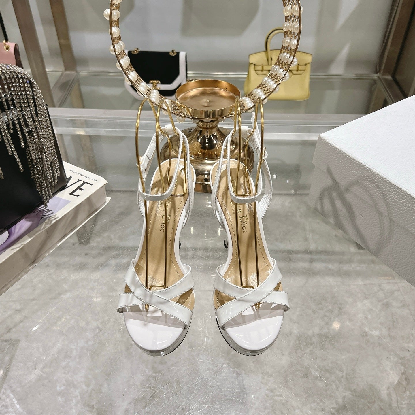 PATENT PLATFORM STRAPPY HEELS – WHITE