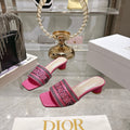 CRYSTAL EMBELLISHED LOGO JACQUARD LOW HEEL MULES – PINK