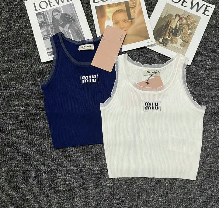 RIBBED LOGO CONTRAST TRIM TANK TOP