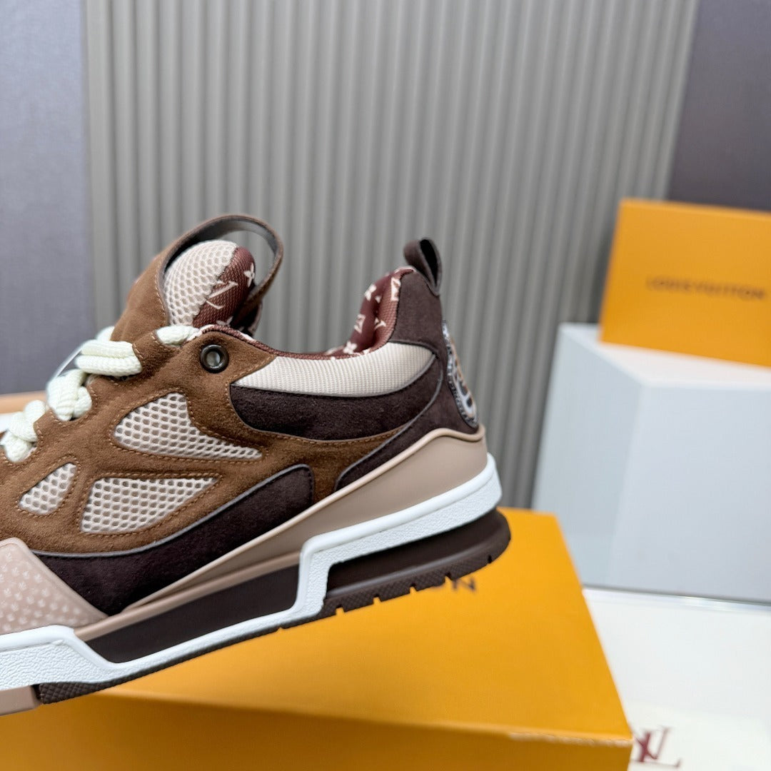 BROWN MESH PLATFORM SNEAKERS WITH CONTRAST PANELS
