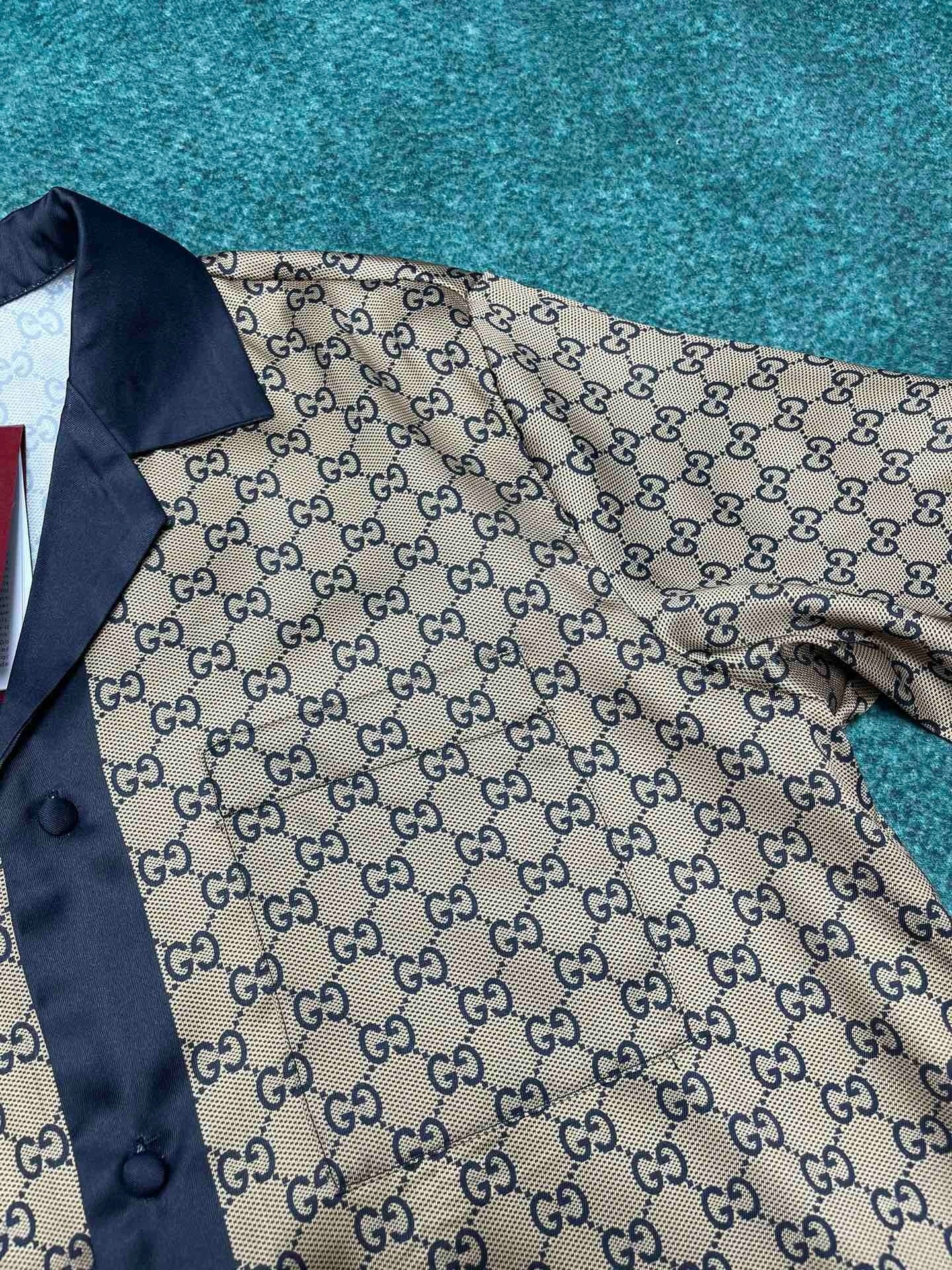 MONOGRAM PRINT SILK-STYLE SHIRT & SHORTS SET