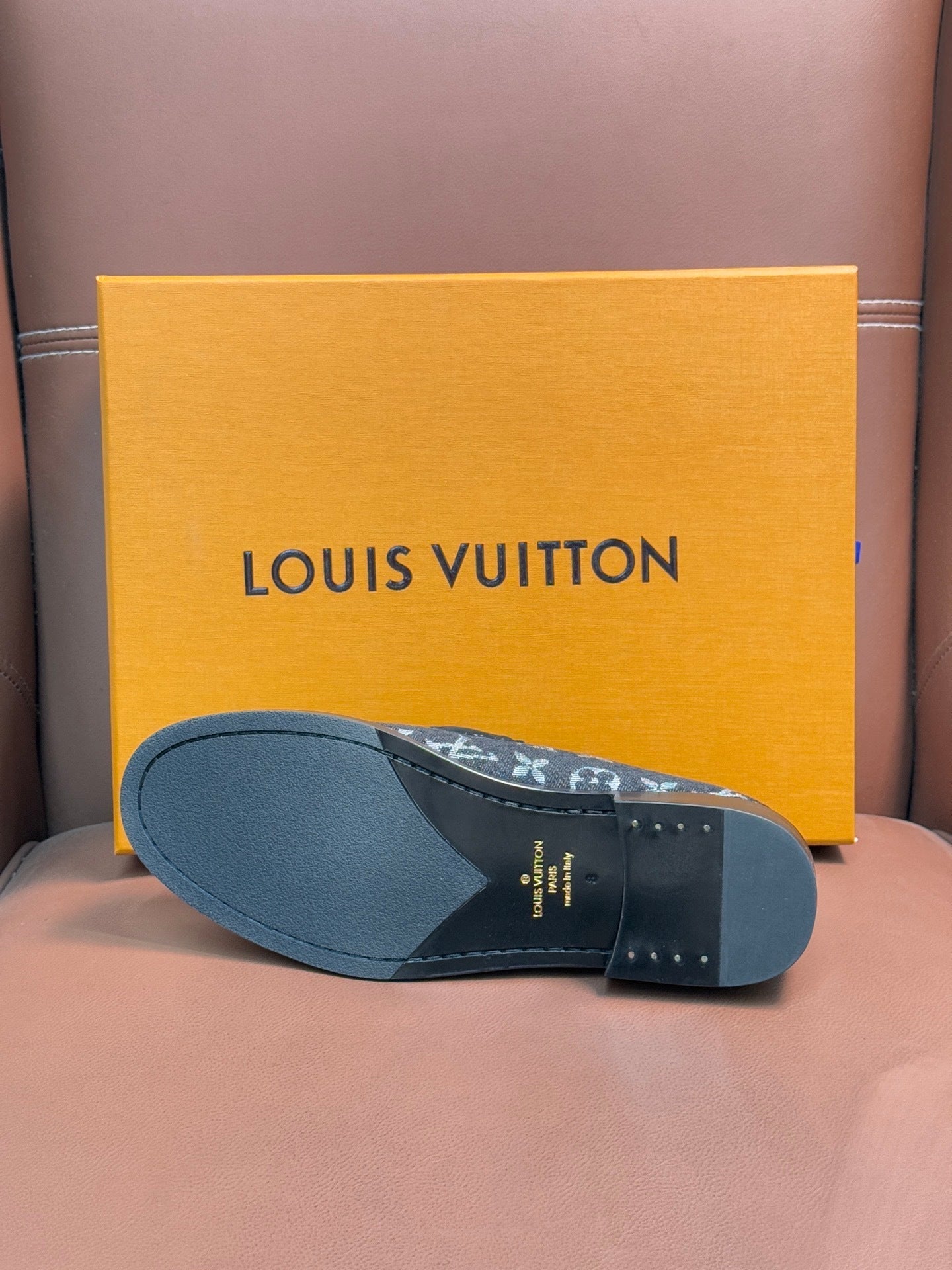 BLACK MONOGRAM CANVAS LOAFERS WITH METAL DETAIL