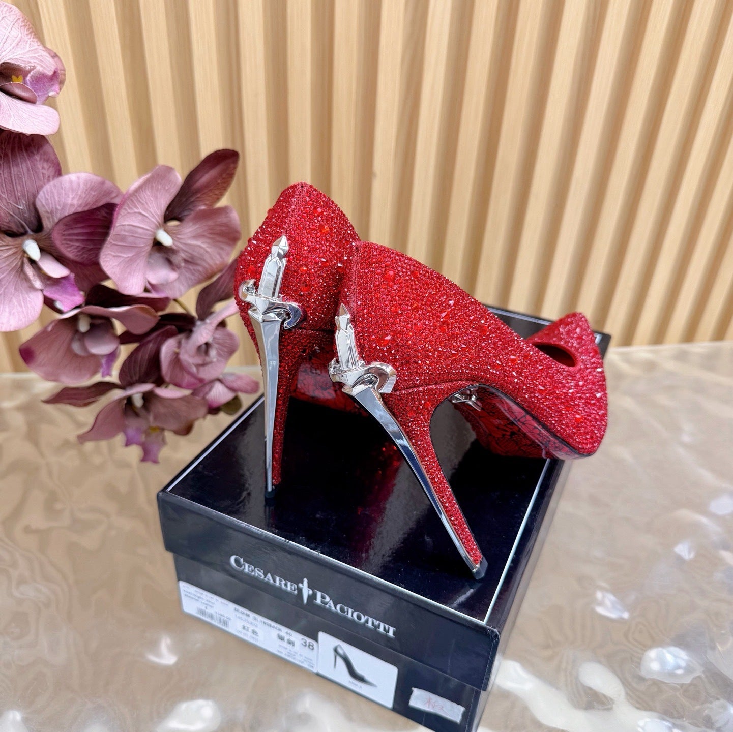 RUBY CRYSTAL DAGGER HEELS – RED LUXE EDITION