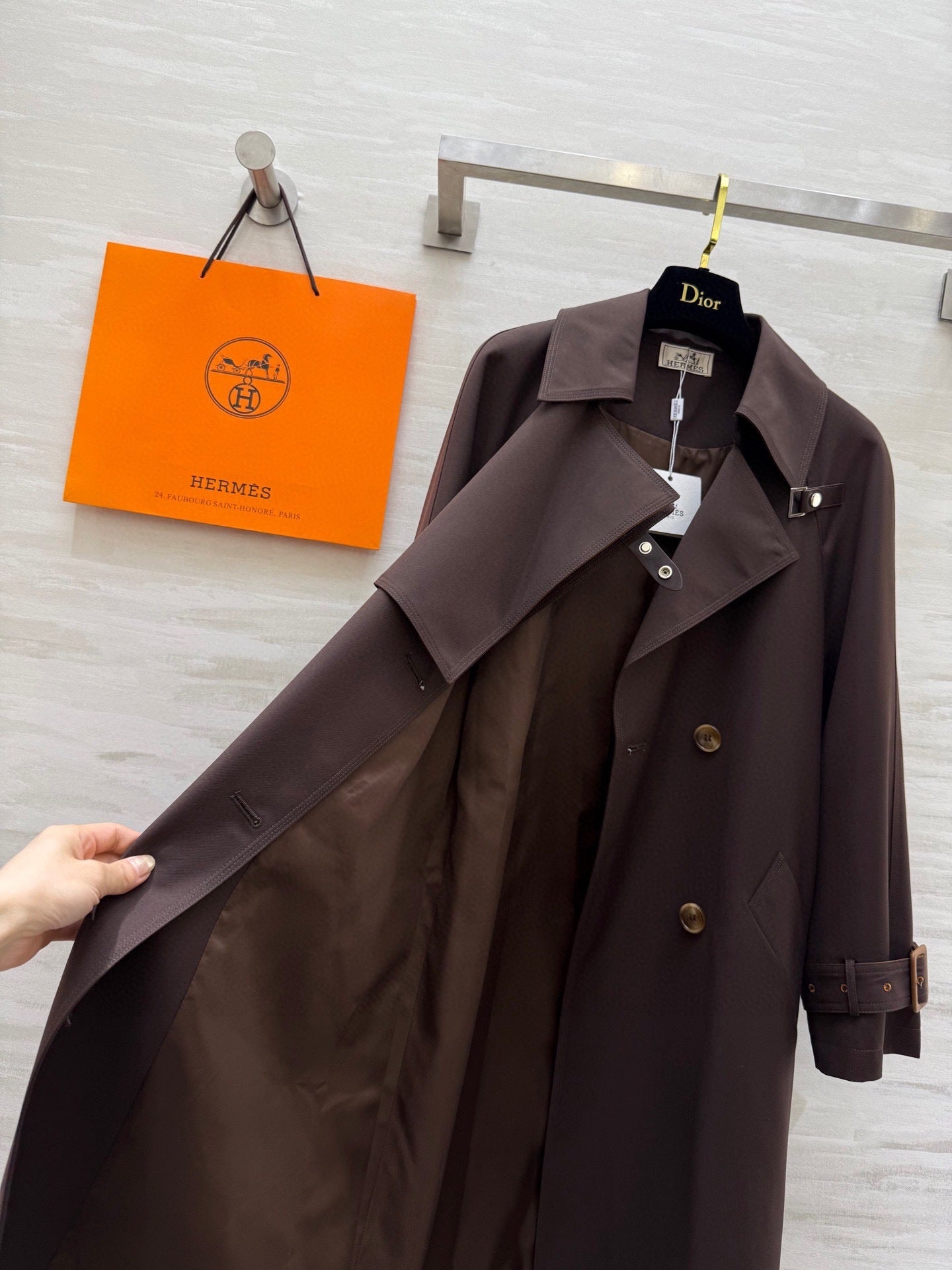 BELTED LONG TRENCH COAT WITH ASYMMETRIC FRONT DETAIL