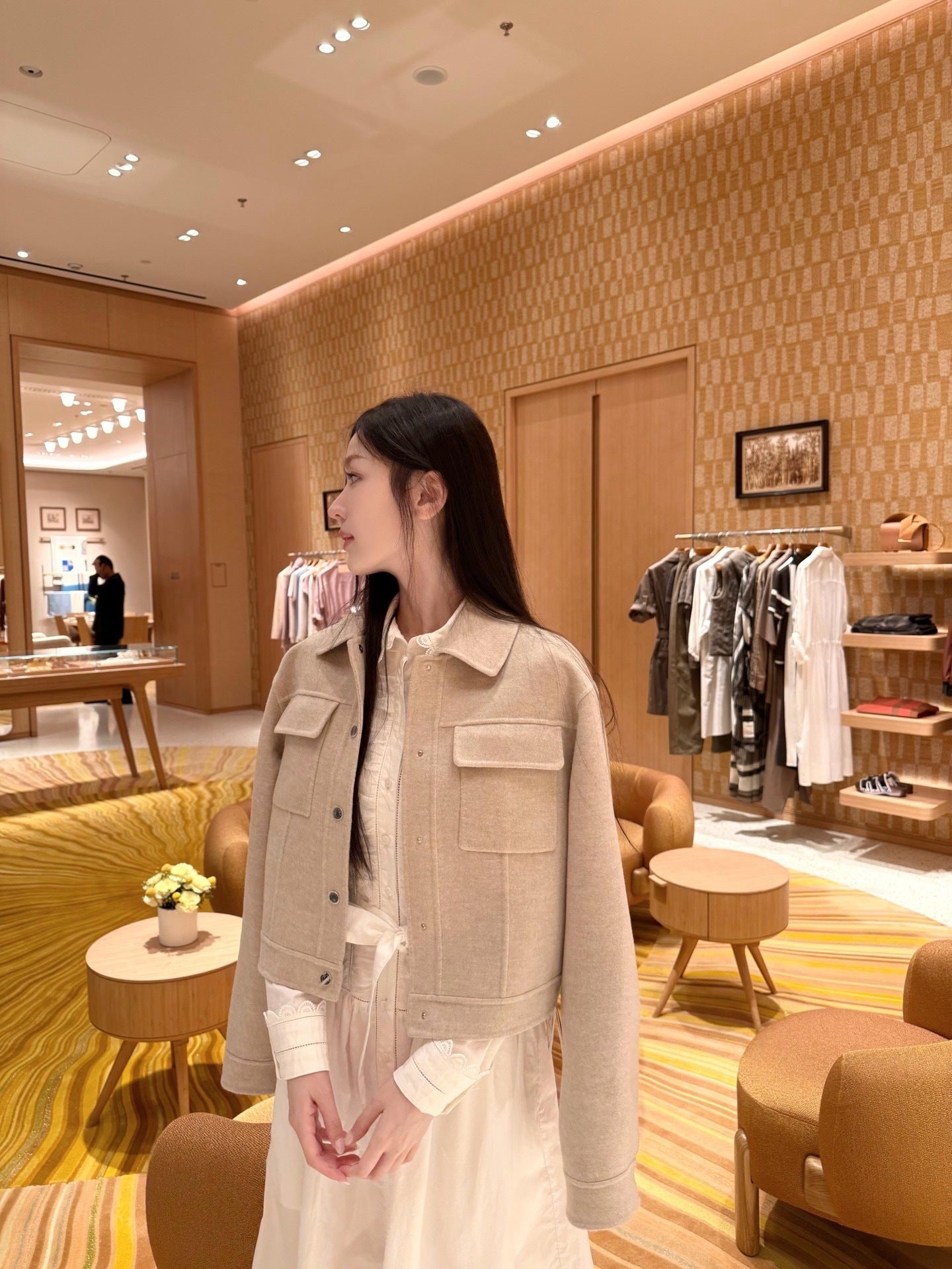 CROPPED WOOL BLEND JACKET WITH FRONT POCKETS