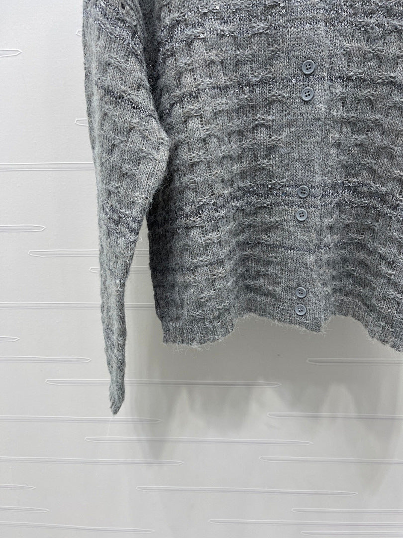 TEXTURED KNIT BUTTON CARDIGAN