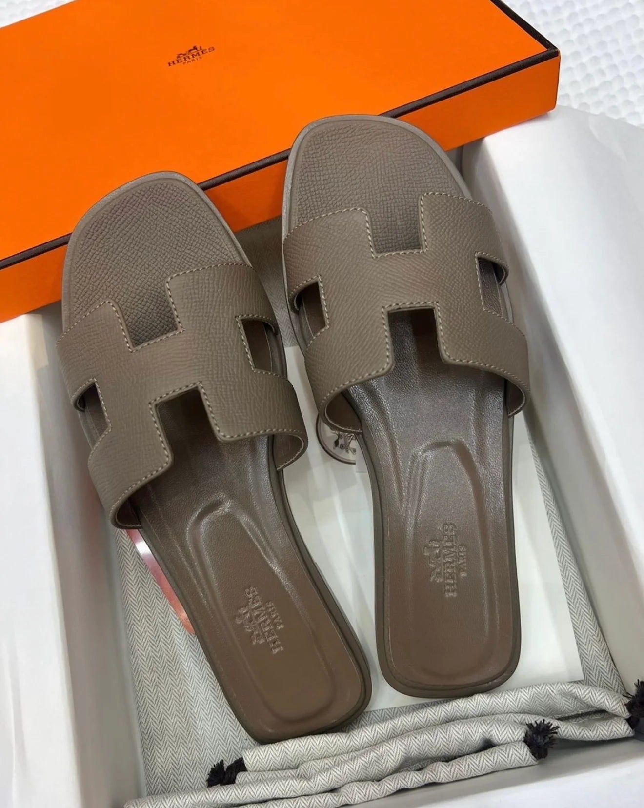 TAUPE CUTOUT FLAT SLIDE SANDALS