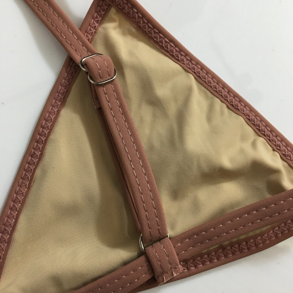 BEIGE & RED MONOGRAM TRIANGLE BIKINI SET