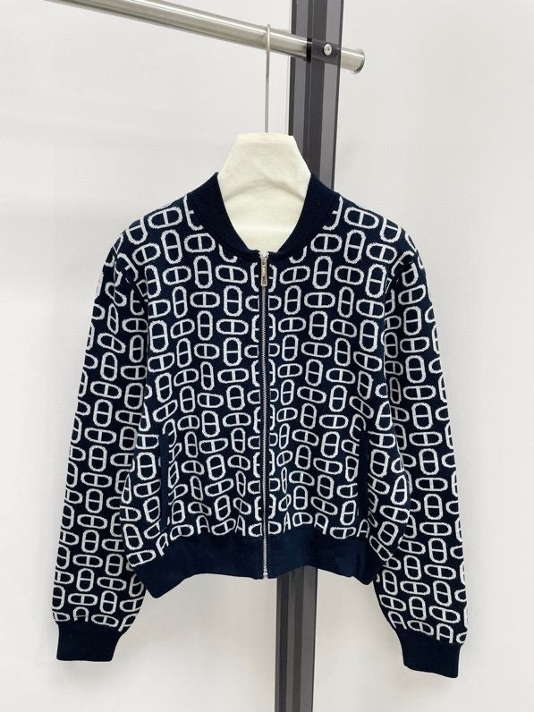 MONOGRAM PATTERN ZIP KNIT JACKET