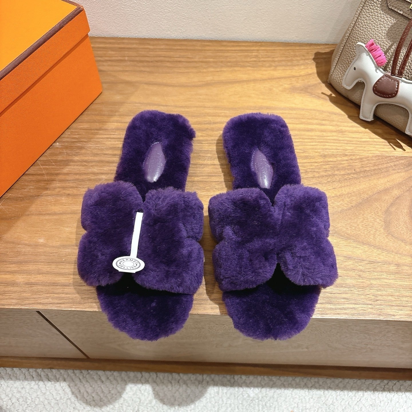 PURPLE FAUX FUR SLIDE SLIPPERS